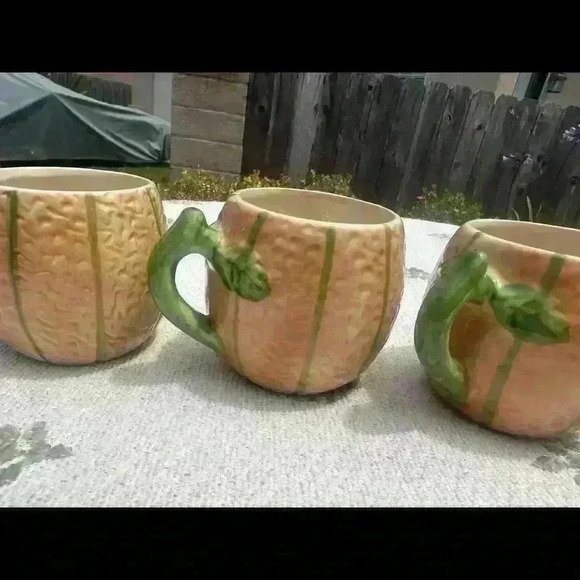 Vintage '80's ~ Ceramic Cantaloupe Melon. 4 Cups Rare  ~ fall decor - Picture 4 of 8